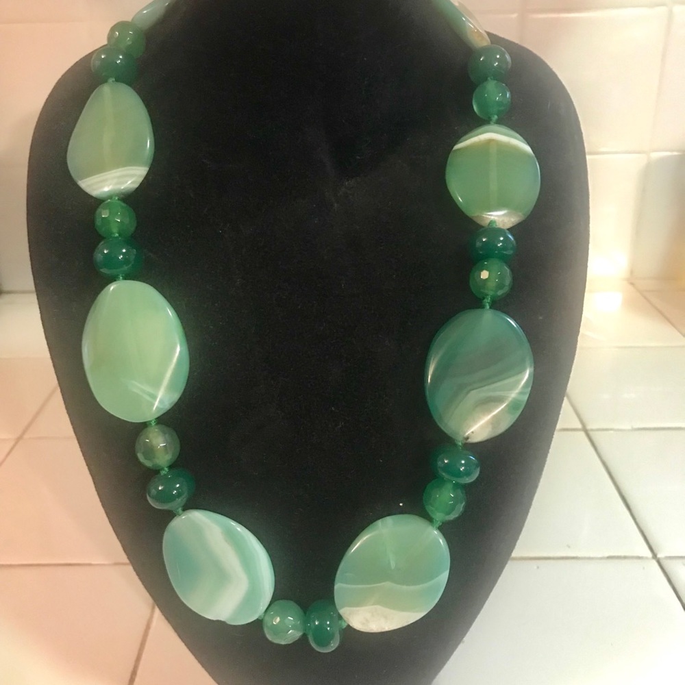 21” Chunky Green Agate Necklace